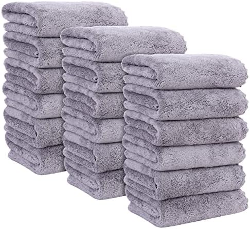 MOONQUEEN 18 Pack Premium Hand Towels - Quick Drying - Microfiber Coral Velvet Highly Absorbent Towels - Multipurpose Use as Hotel, Bathroom, Shower, Spa, Hand Towel 16 x 28 inches (Light Grey) by MOONQUEEN