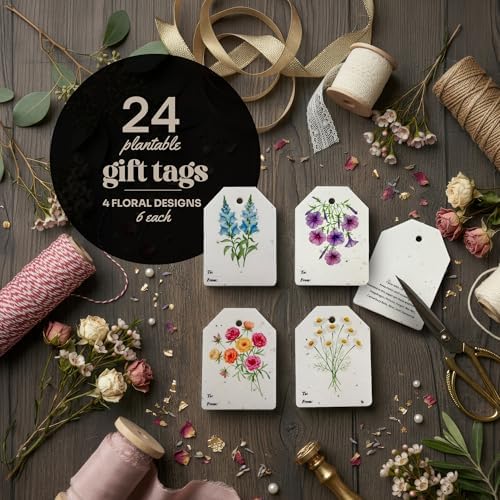 24 Plantable Seed Paper Thank You Tags, 4 Floral Designs - Image 2
