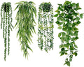 Sggvecsy Fake Hanging Plants 4 Pack Artificial Hanging Plants Fake Potted Greenery Faux Eucalyptus Vine String of Pearls Boston Fern Ivy Vine Leaves for Home Indoor Outdoor Shelf Wall Garden Decor by Sggvecsy