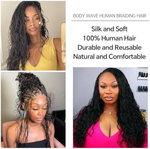 YWIGS Body Wave Human Hair Braiding Hair for Boho Braids 100G NC 18inch - Image 4