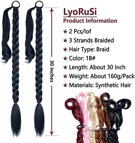 LyoRuSi 2 Pack 34'' Black Long DIY Braided Ponytail Extension with Hair Tie - Image 2