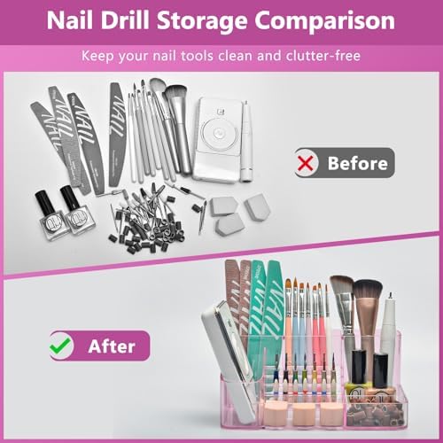 CGBE Nail Drill Holder, 28 Holes Transparent Nail Desk Organizer - Pink - Image 4