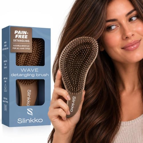 Detangler Brush, Curly Hair Brush for Women, Men & Kids - Wet & Dry Detangling Hair Brush for Curly, Thick, Fine & Wavy Hair - Anti-Breakage Wave Brush, Pain-Free Hairbrush, Smoke Cocoa by Slinkko