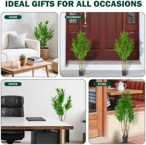 3.3FT Artificial Croton Plant, Faux Green Leaf Croton Tree with 6 Trunks - Image 5