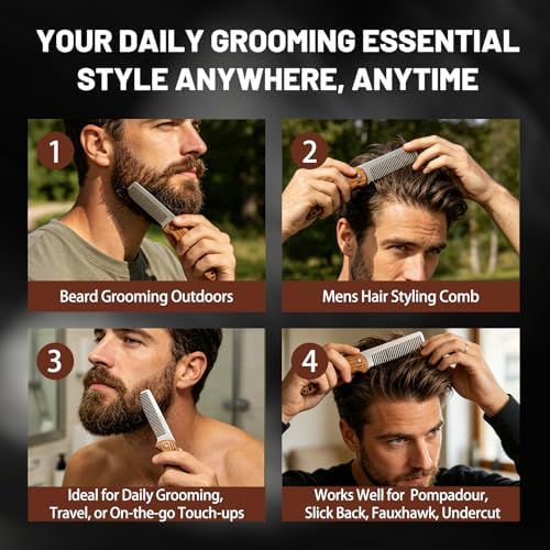 1PC Wood Beard Comb for Men - Zebrawood & Secure Lock & Pocket clip, 0.12lb - Image 3