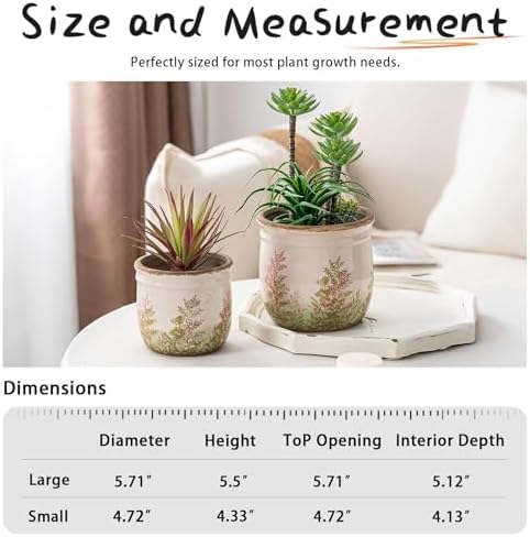 Ceramic Plant Pots Set of 2, 4.7+5.7 Inch Vintage Indoor Planters with Drainage Hole, Farmhouse Ceramic Flower Pots for Indoor Plants, Rustic Cottage Decor for Home Kitchen Garden, Pink - Image 3