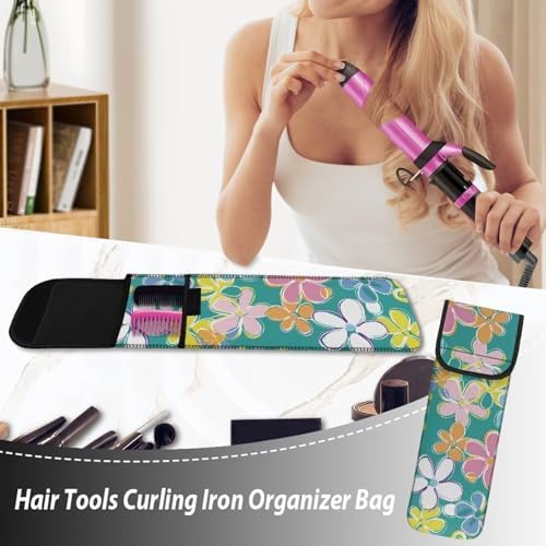Curling Iron Travel Case 3D Flower Heat Resistant Neoprene Pouch for Curling Iron Flat Iron Hair Straightener Storage Bag Portable Hot Tools Bag Long-Term Use - Image 5