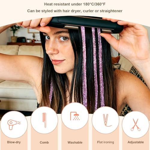Leuceiy Hair Tinsel Clip in,Hair Accessories Tinsel Hair Extensions for Girls Pack of 6 Pcs 20 Inch,Fairy Hair Tinsel Kit,Heat Resistant New Years Festival Party - Image 3