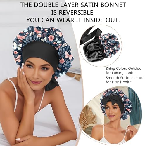 Satin Hair Braid Bonnet for Sleeping Double Layer Elastic Wide Soft Tie Band Hair Silk Lined Sleep Cap Women Girls - Image 6