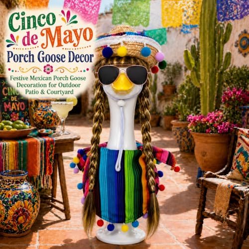 Mexican Fiesta Porch Goose Outfit with Brown Wig & Hat Decor, 4-Pcs - Image 2