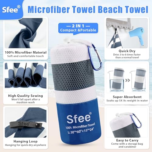 Sfee 4 Pack(8Pcs) Microfiber Travel Towel, Beach Towel Quick Dry Towel Camping Towel Super Absorbent Compact Lightweight Sports Gym Towels for Beach, Gym, Hiking, Pool, Backpacking, Bath, Yoga - Image 4