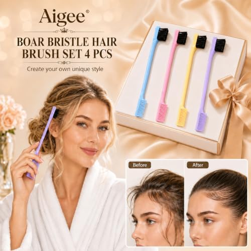 Aigee Slick Back Hair Brush & Edge Brushes and Combs Set,6Pcs in box - Image 3
