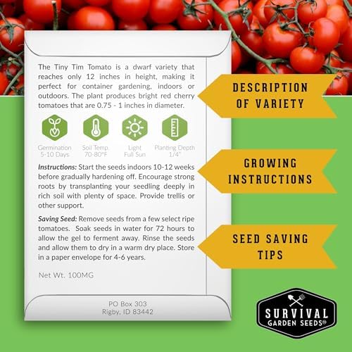 Tiny Tim Tomato Seeds - Survival Garden Seeds (5 Pack) - Image 2