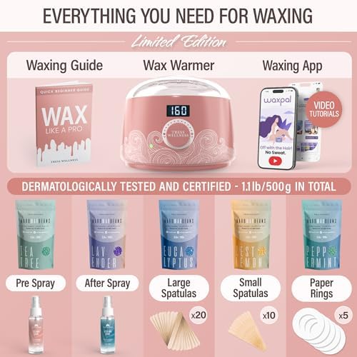 Tress Wellness Waxing Kit for Sensitive Skin – Safe for Face & Skin, Prep & Aftercare Spray, Easy to Use – At-Home Kit for Face, Bikini, Brazilian & Full Body - Digital Display, Dusty Pink Air - Image 3