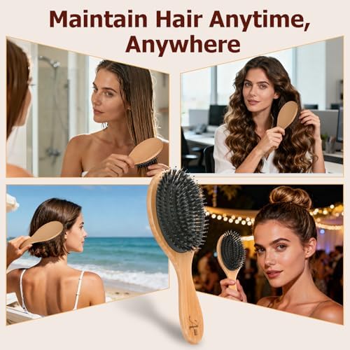 Boar Bristle Hair Brush Gift Set for Women & Men, 100% Natural Bristle - Image 5