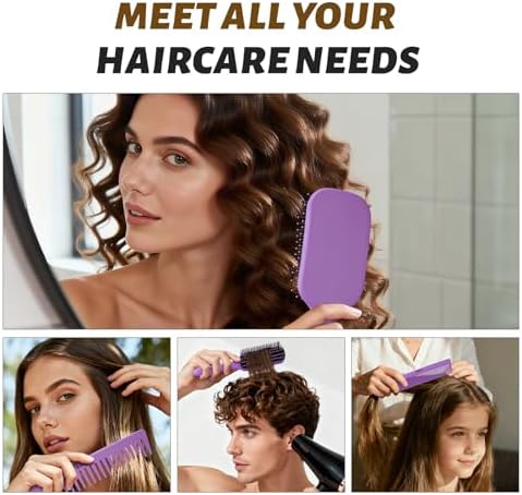 4Pcs Detangling Hair Brush Set for Women - Paddle Brush for Wet or Dry, No More Tangles for Straight, Long, Thick, Curly, and Natural Hair (Purple) - Image 7