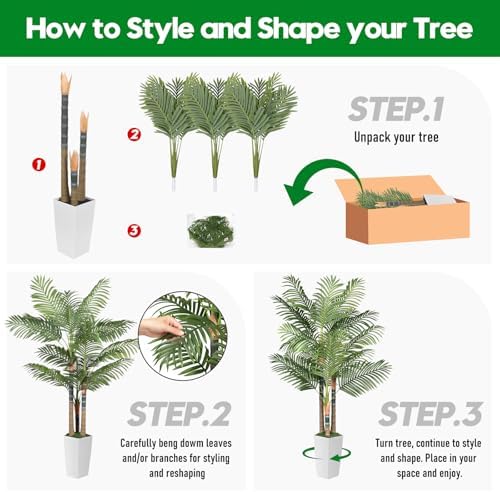 6ft Artificial Palm Tree Indoor Plant，Triple Faux Tropical Areca Floor Plant in Pot，Artificial Plants with Lifelike Leaves for Home Office Decor - Image 4