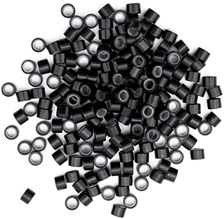 Hairro Micro Link Beads 200pcs 6mm Silicone Lined Micro Rings for Human Hair Extensions Feather Extensions Black by Hairro