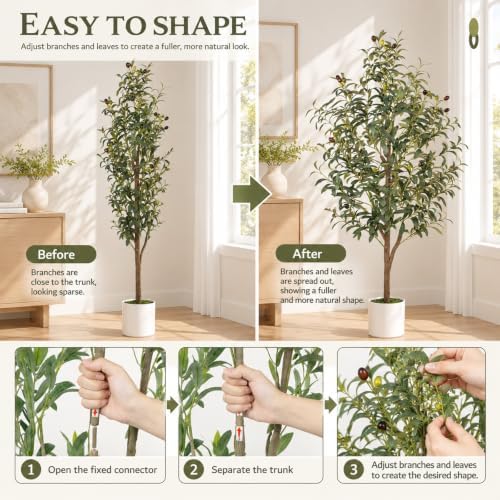 5FT Artificial Olive Tree Indoor Tall Faux with Planter & Basket Large Fake Olive Silk Trees Realistic Olive Plants with Branches and Fruits for Office Decor Home Living Room - Image 7