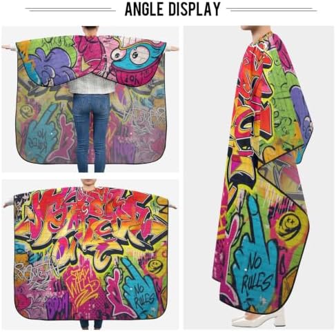 Blueangle Graffiti Wall Barber Styling Cape - Waterproof Salon Cape for Men, 65 x 55 Inches Hairdresser for Hair Treatment - Cutting/Coloring/Perming - Image 2