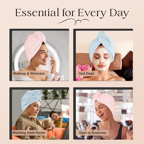 Lili&James 100% Cotton Hair Towel Wrap for Women & Kids – 420 GSM Quick Dry Hair Turban with Double Button Loop, Anti Frizz Non Microfiber Hair Drying Towel for Long & Thick Hair (Blue+Pink+Aqua) - Image 7