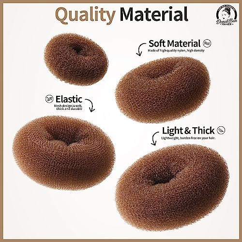 Teenitor Hair Bun Maker, Hair Buns for kids Girls, Hair Donuts, Ballet Bun Maker,4 Size, Light Brown - Image 3