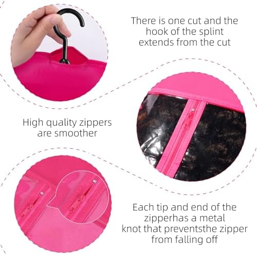 12PCS Wig Bag Hair Extension Holder Wig Storage Wig Holder for Multiple Wigs Hair Extension Hanger Hair Extension Storage Wig Organizer for Multiple Wigs (6PCS BLACK &6PCS HOT PINK) - Image 4