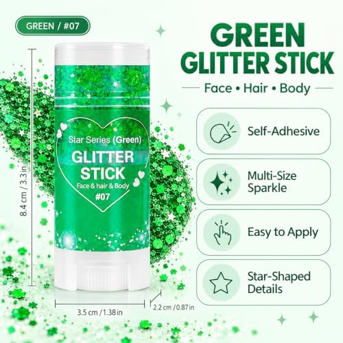 Mysense Green Body Glitter Stick,Sparkling Face Hair Glitter for Mardi Gras Festival Rave Outfit Women,St Patricks Day Accessories,Chunky Mermaid Glitter Face Paint Makeup - Image 4