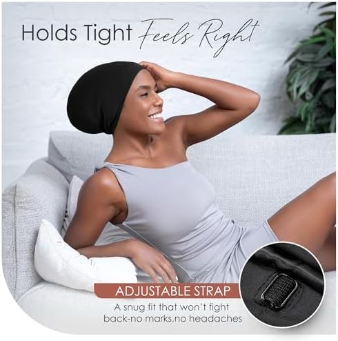 Silk Satin Hair Bonnet for Sleeping - Black Women & Men's Sleep Cap - Image 3