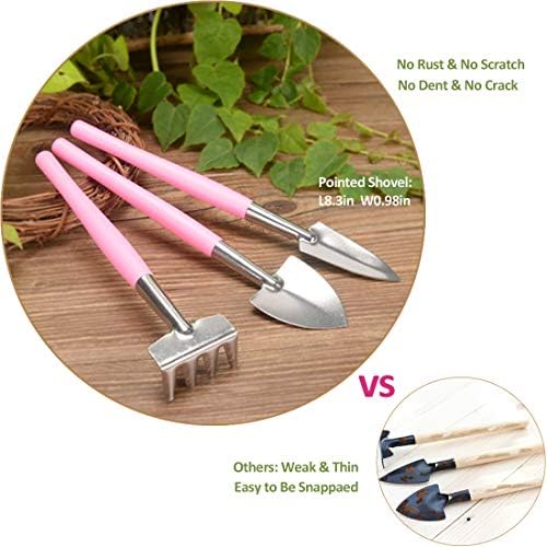 Melphoe 25Pcs Mini Garden Hand Transplanting Succulent Tools Set, 39.4" Thickened Repotting Mat & Plant Tag, Miniature Planting Indoor Fairy Care, Potting, Cactus, Houseplant Bonsai Tool Kit (Pink) - Image 4
