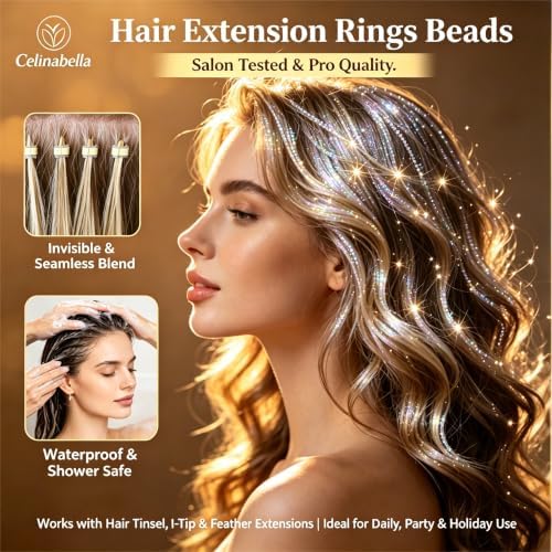 Celinabella 800PCS 5mm Multi-Color Micro Ring Beads, All Hair Shades Match, Aluminum Shell Soft Silicone Lining, Salon Tested Hair Extension Links for I-Tip Hair Tinsel, Black Brown Blonde Mixed Set - Image 7