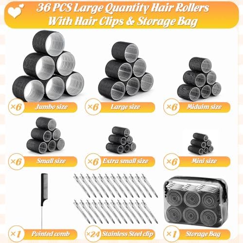 6 Size Hair Rollers for Women, 62 Pcs Rollers Hair Curlers - Image 3