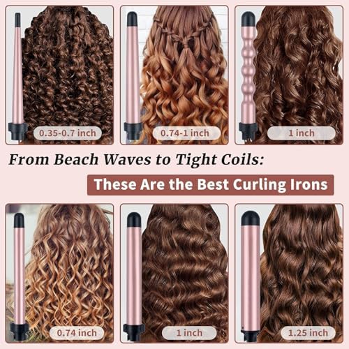6 in 1 Hair Wand Curling Iron，0.35 to 1.25 inches with LCD，Form 140°F to 430°F in increments of 10°F, 110v-220V for Global use Includes Gloves and 2 Hair Clips. - Image 3