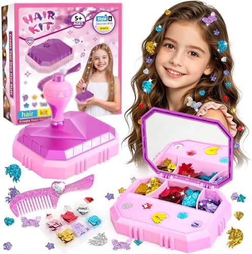 Hair Gem Stamper Kit – Hair Jewelry & Bling Craft Toys for Girls – Sparkling Hair Accessories with Glitter Sequins – DIY Hair Arts Crafts – Birthday Gifts for 5 6 7 8 9 10 11 12 Year Old by GlamLoops
