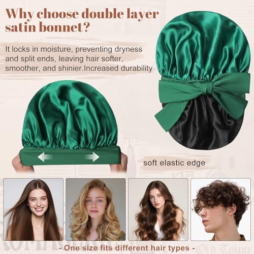 CHLINS Double Layer Satin Bonnet for Sleeping, Hair Bonnet for Curly Hair - Image 3