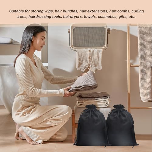 2 Pcs Silk Satin Wig Bags with Drawstring Tassel, Hair Storage Bags, Black Wig Packaging Sacks for Multiple Wigs Bundles Hair Extensions, Perfect for Home Salon Travel Gift - Image 4