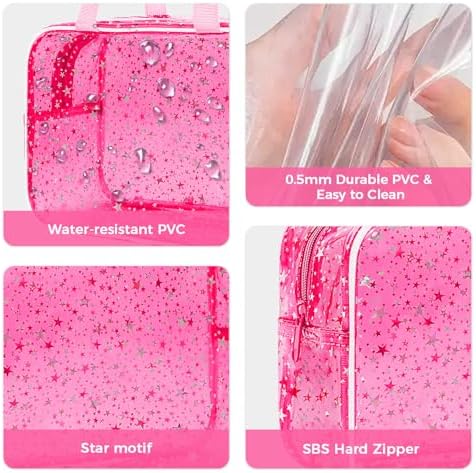2PCS Clear Star Print Waterproof Makeup Bag, Lagre PVC Cosmetic Pouch with Zipper, Travel Toiletry Organizer for Women, Small Personal Item for Travel, Business Trip, Gym & Daily Use (Red) - Image 4