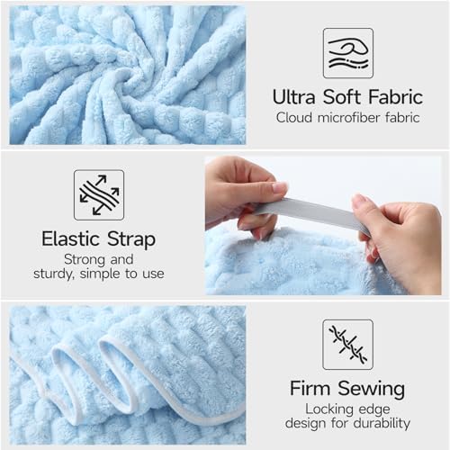 REDKISS Blue Microfiber Hair Towels - Extra Large Hair Towel Wrap for Women, 24x42 inch Hair Towels with Elastic Strap, Super Soft Hair Drying Towels for Long, Thick, Curly Anti Frizz Turbans - Image 6