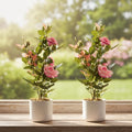 Garvee 2 Pack Rose Trees in Vase, 21.3" Stunning Fake Plants with 13 Silk-Like Rose Blooms, Artificial Flowers Arrangement for Indoor & Outdoor Decor, Living Room, Centerpiece, Porch, Pink by Garvee