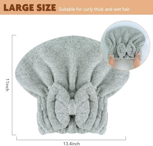 SUNLAND Large Microfiber Hair Drying Caps with Bow Knot 2 Pack Green - Image 2