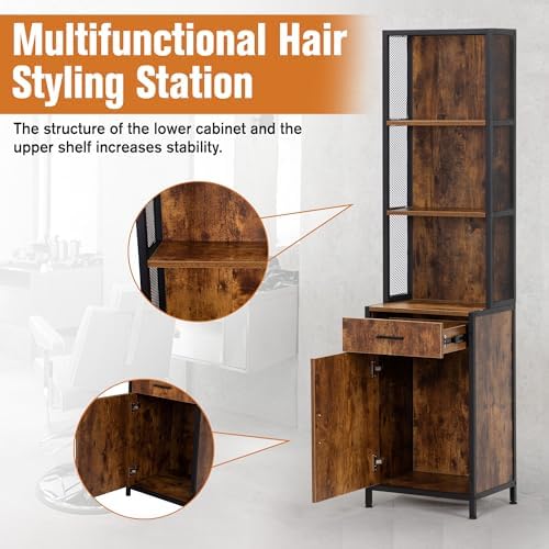 Salon Storage Cabinet for Hair Stylist,Rustic Brown - Image 6