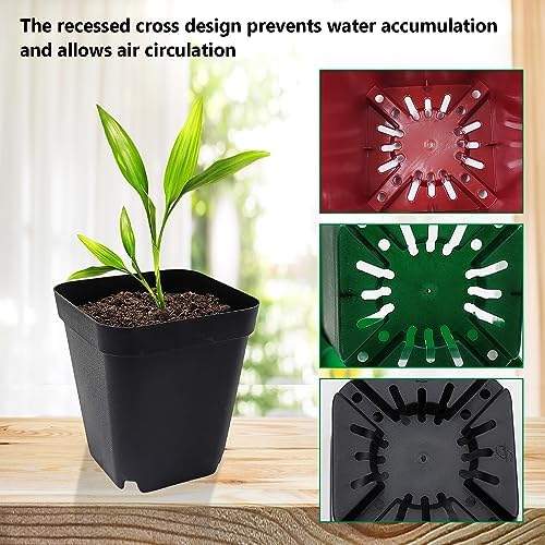 RooTrimmer Square Plastic Nursery Pot 3" 120 Pcs Deep Succulent Pots Small Flower Planter Seeds Starter Pots with Drainage (Green,Black,Red 40pcs Each,2.7Inches) - Image 4