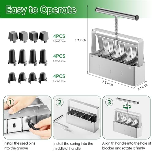 Soil Blocker, 4 Cell Soil Block Maker 2 Inch with 3 Sizes Seed Pins, Seed Handheld Block Maker with Comfortable Handle, Garden Blocking Tools for Seedings, Cuttings, Greenhouses - Image 6