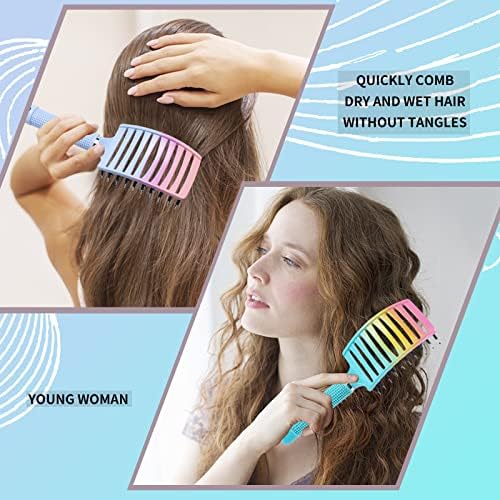 2 Pack Detangling Brush Getting Knots Out without Pain Adds Shine and Makes Hair Smooth,Detangler Boar Bristle Hair Brush for Adult & Kids Wet or Dry Hair(Green&Blue) - Image 3