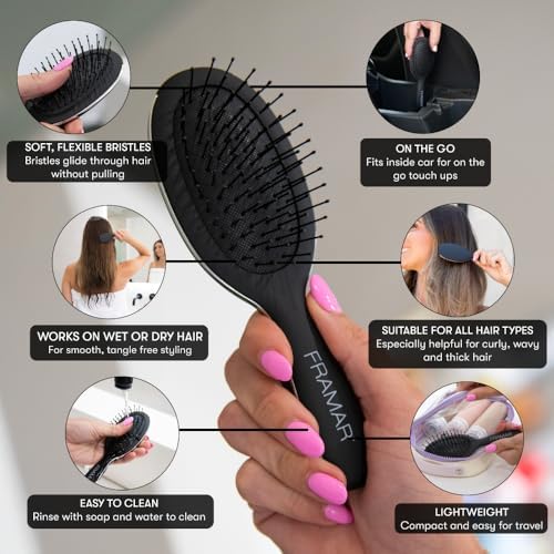 FRAMAR Mini Hair Brush Detangler, Mini Brush For Hair, Compact For Travel - Image 2