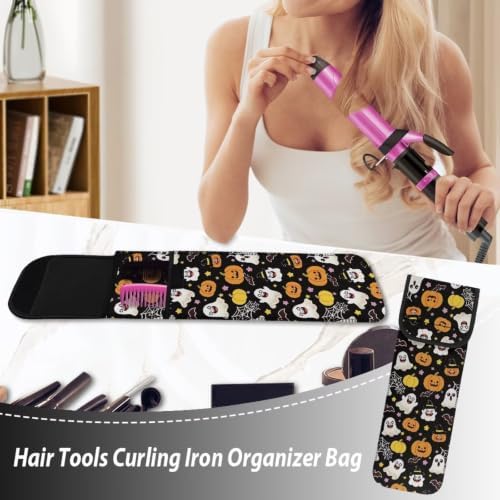 Flashideas Halloween Pumpkin Ghost Flat Iron Case Heat Resistant Neoprene Curling Iron Cover Bag with Pocket Curling Iron Organizers and Storage for Flat Iron, Straightener, Curling Wand/Curling Iron - Image 5