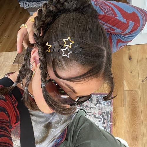 Star Hair Clips 2000s Y2K Hair Accessories-30 PCS 1.18" -Black Gold Silver - Image 3