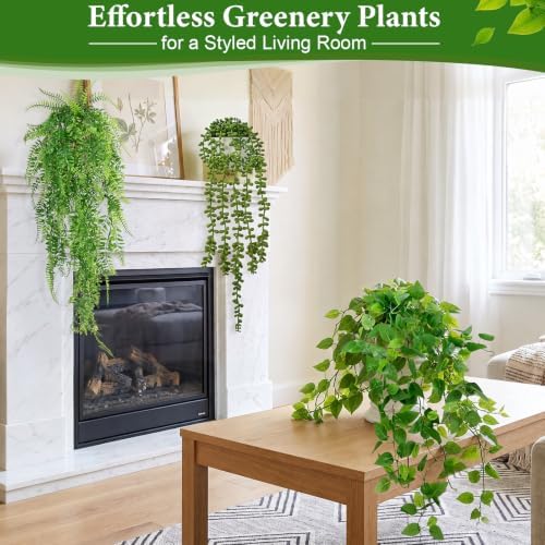 8Pcs Fake Hanging Plants, Mixed Artificial Plants Faux Greenery Ivy Vines - Image 6
