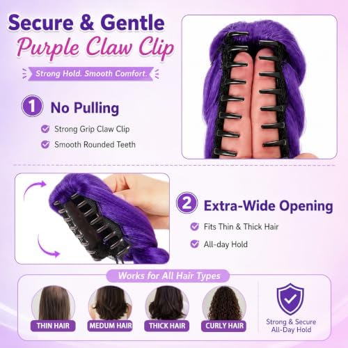 Getgal 24 Inch Purple Braiding Hair with Sturdy Claw Clip, Segmented Pre-Braided Synthetic Purple Hair Extensions for Girls, Halloween Party Cosplay & Daily Play for Kids(Pack of 1) - Image 5