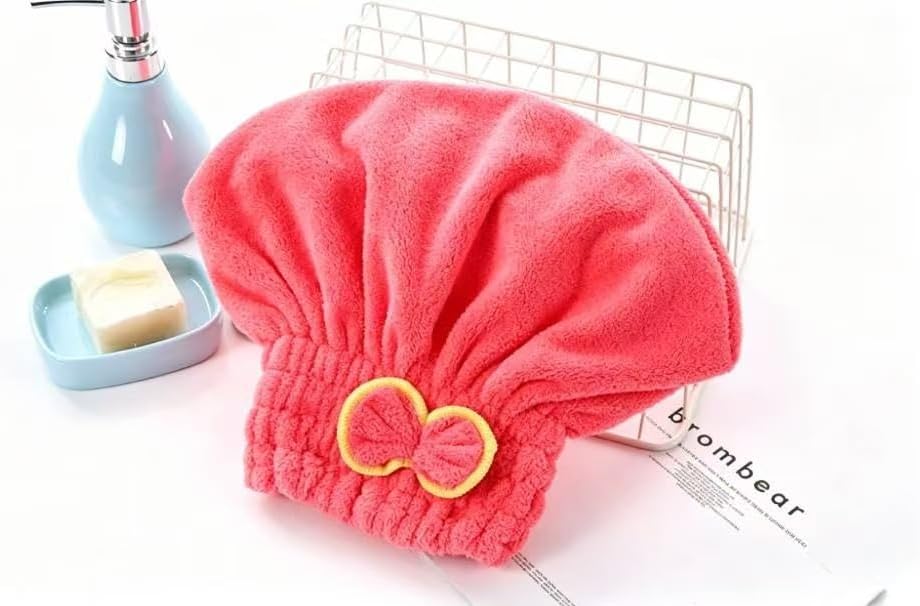 3 Pcs Microfiber Hair Drying Towels, Ultra Absorbent Cap Bowknot Turban for Women Adults or Girls, Multicolour(Beige，Pink，Light red) - Image 4